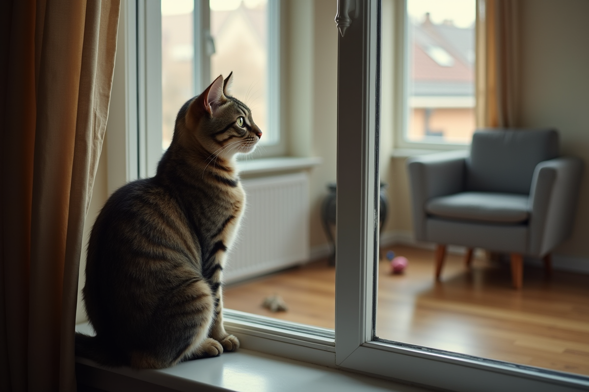 Chat domestique regardant par la fenêtre