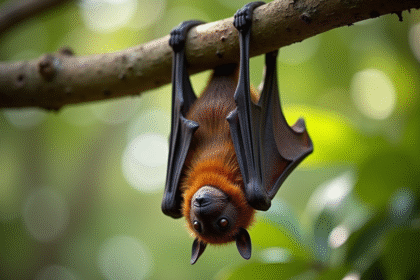 Chauve-souris suspendue à une branche en journée