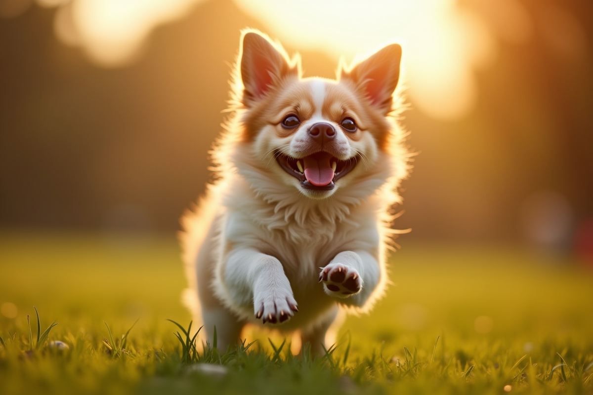 Bouledogue français jouant dans un parc ensoleille