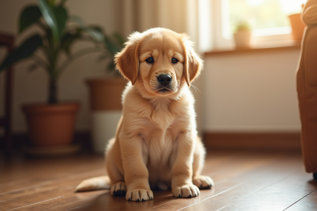 Chiot golden retriever assis à l