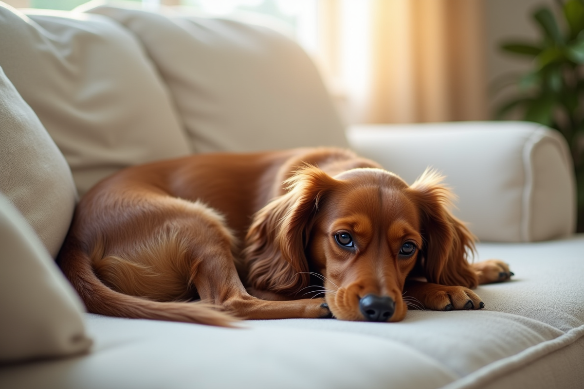 Cocker spaniel couché sur un canapé intérieur
