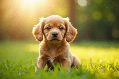 Chiot cocker spaniel dans un parc ensoleille