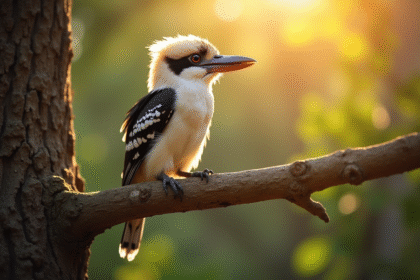 Kookaburra perché sur une branche en forêt ensoleillée