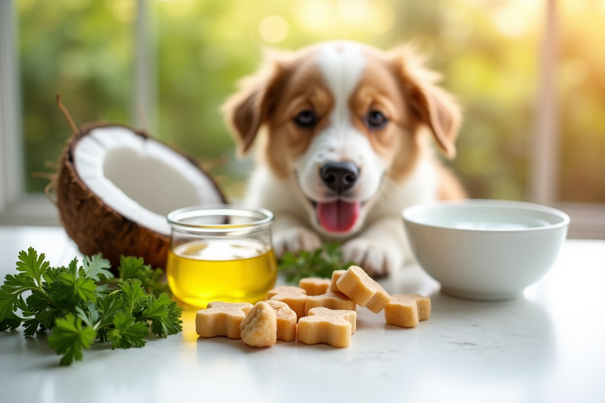 Remèdes naturels pour l hygiène dentaire du chien sur une table